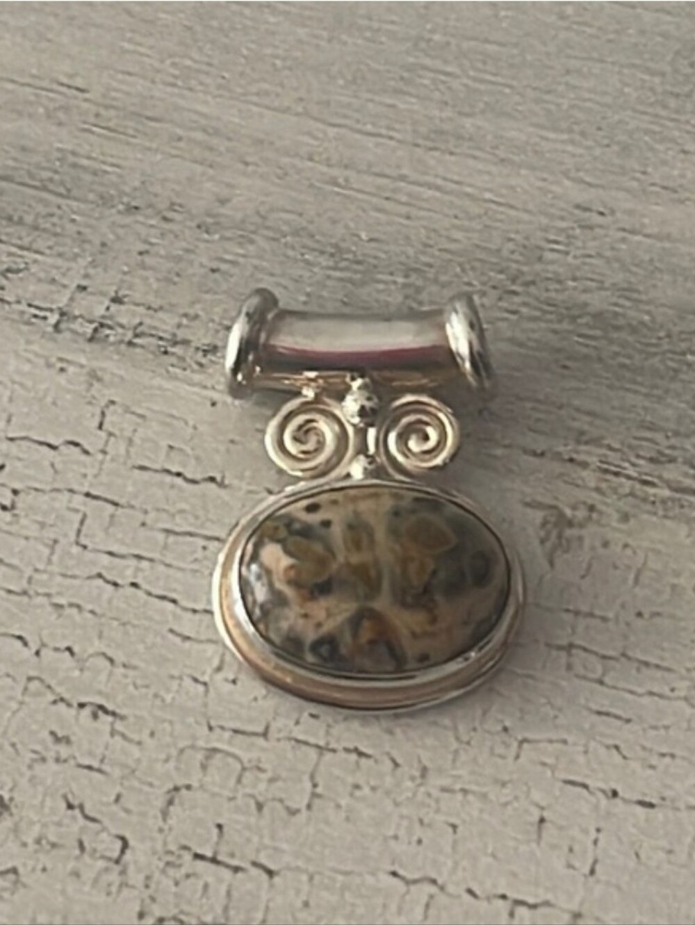 Sajen Sterling Silver Jasper Pendant Bali Scroll Detail